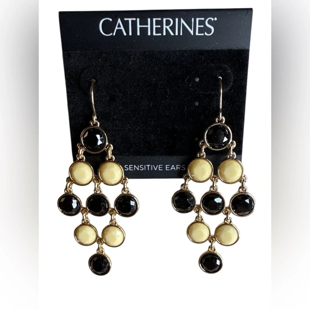 $5 for $25-Catherine’s Elegant Gold and Black Dangle Earrings - Picture 2 of 2